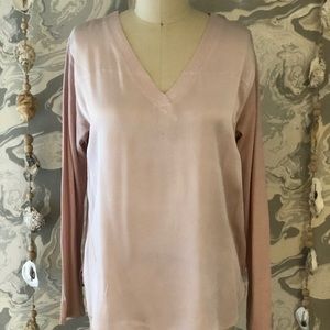 Long sleeve top with separate fabrics on arms
